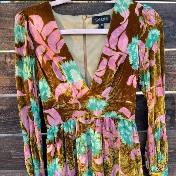 Saloni Pia Velvet Devore Dress Paradise Azalea - Picture 4 of 7